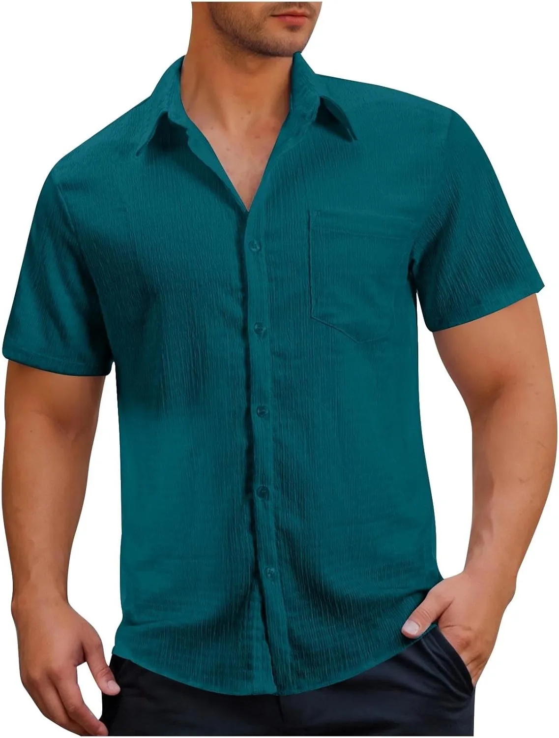 Button Down Shirt for Men Summer Solid Button Short Sleeve Lapel Blouse Casual Fashion Vintage Beach Hawaiian Tops
