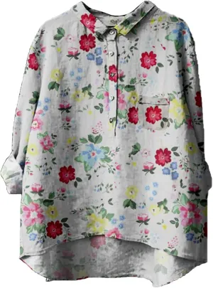 Button Down Shirts for Women Printed Loose Fit Tee Tops Lapel Neck Button Blouses Long Womens Clothes Trendy Spring