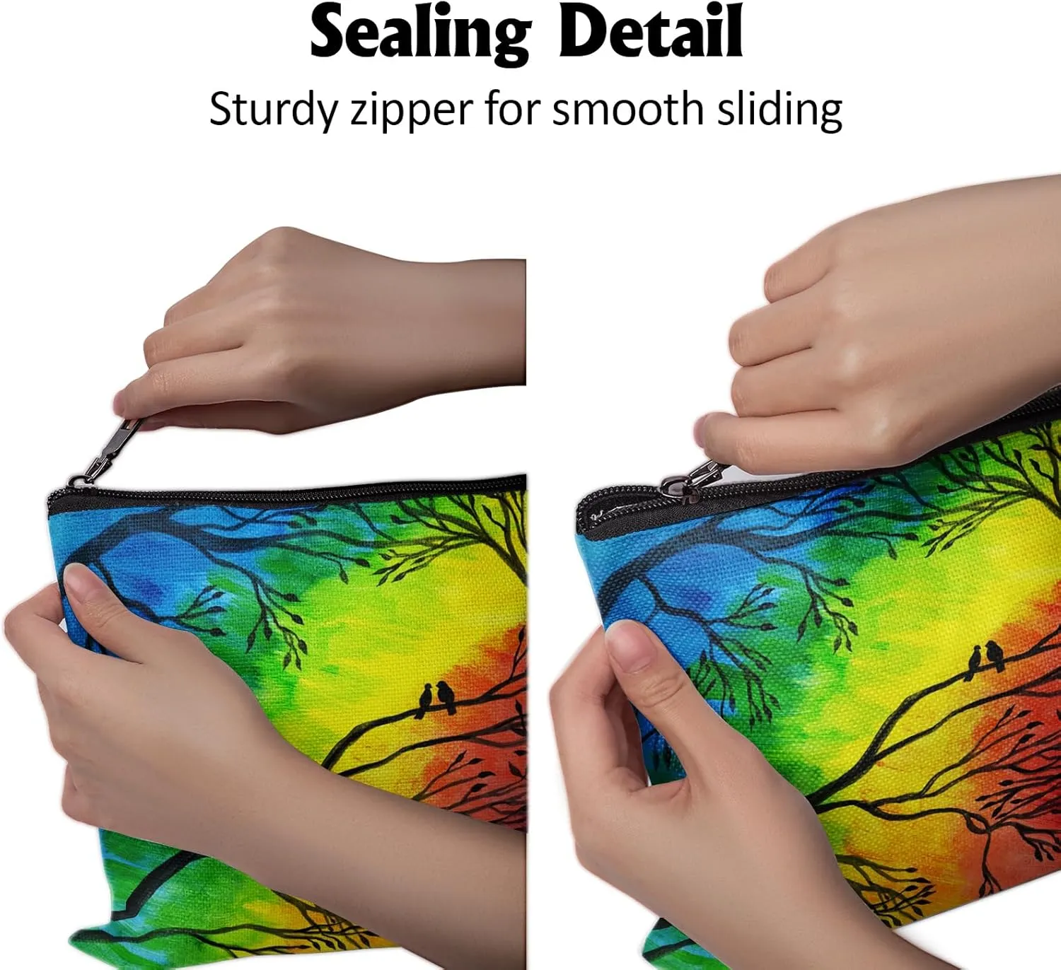 Cafl Artistic Two Birds Makeup Bag Concept Art Cosmetic Bag for Women Large Capacity Make Up Bag Portable Travel Toiletry Pouch Organizer 10 * 8inch