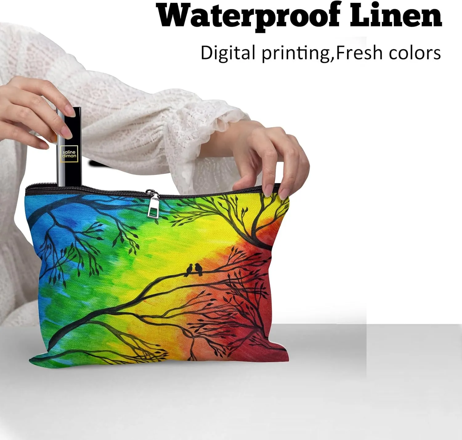 Cafl Artistic Two Birds Makeup Bag Concept Art Cosmetic Bag for Women Large Capacity Make Up Bag Portable Travel Toiletry Pouch Organizer 10 * 8inch
