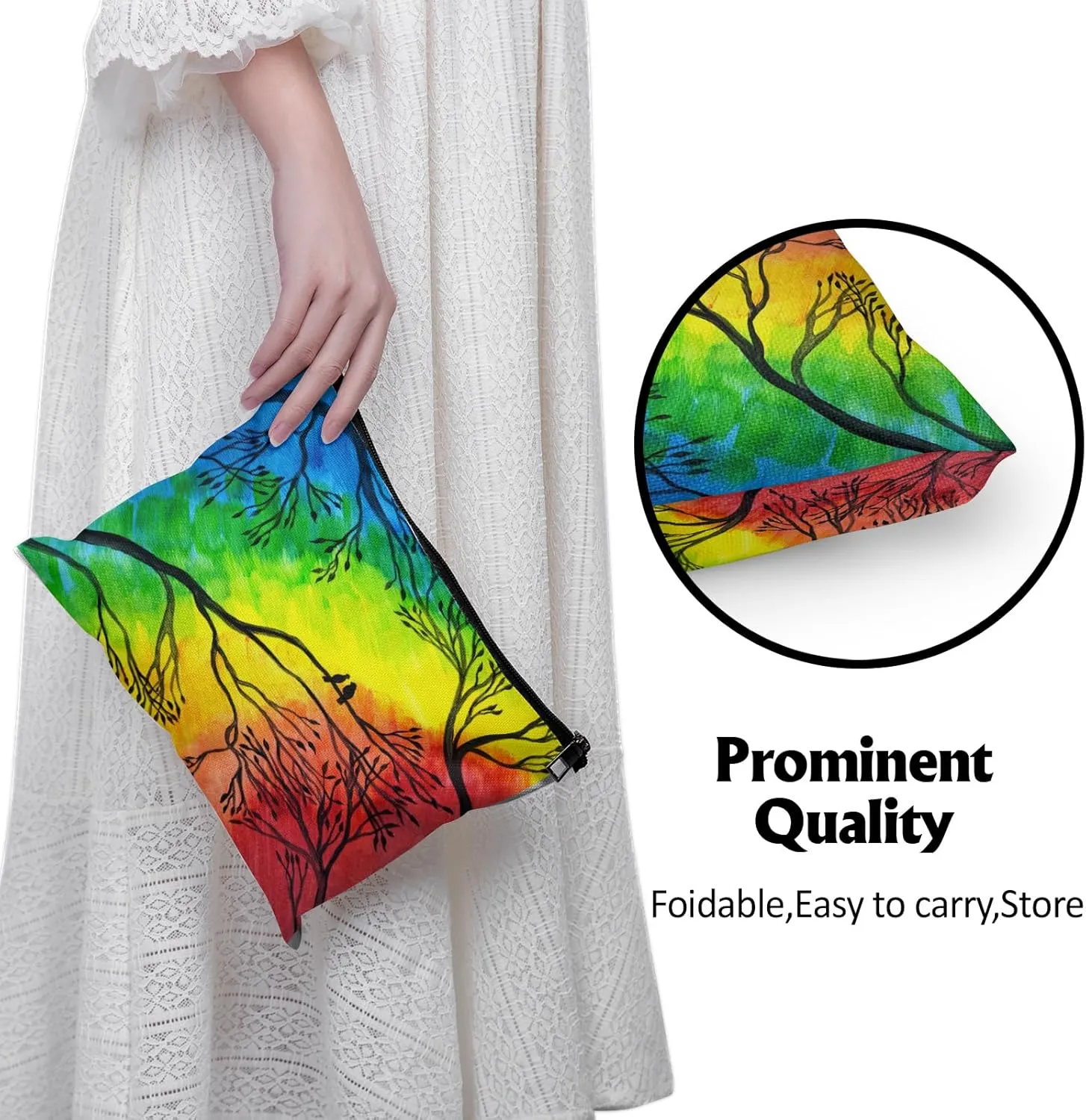Cafl Artistic Two Birds Makeup Bag Concept Art Cosmetic Bag for Women Large Capacity Make Up Bag Portable Travel Toiletry Pouch Organizer 10 * 8inch