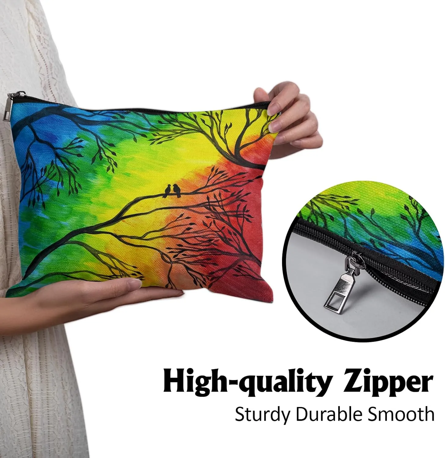 Cafl Artistic Two Birds Makeup Bag Concept Art Cosmetic Bag for Women Large Capacity Make Up Bag Portable Travel Toiletry Pouch Organizer 10 * 8inch