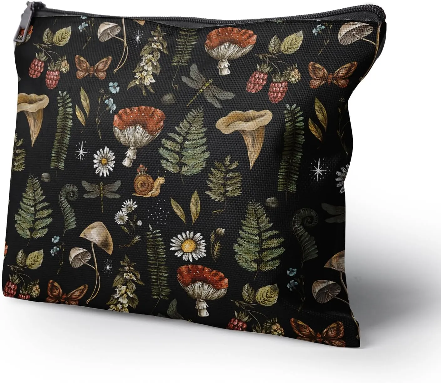 Cafl Vintage Woodland Makeup Bag Travel Large Mushroom Fern Cosmetic Bag Organizer toiletry Essentials Jewelry Skincare Zipper Bag For Women -10×8 inch