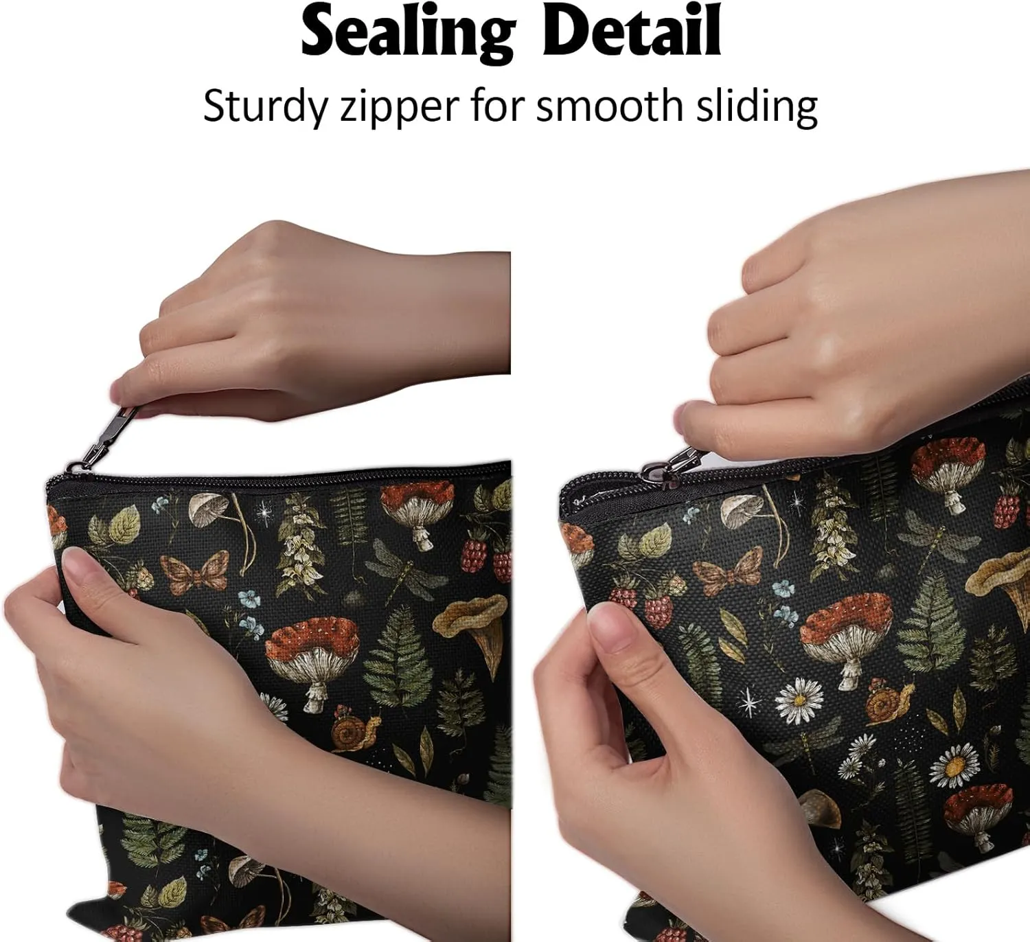Cafl Vintage Woodland Makeup Bag Travel Large Mushroom Fern Cosmetic Bag Organizer toiletry Essentials Jewelry Skincare Zipper Bag For Women -10×8 inch