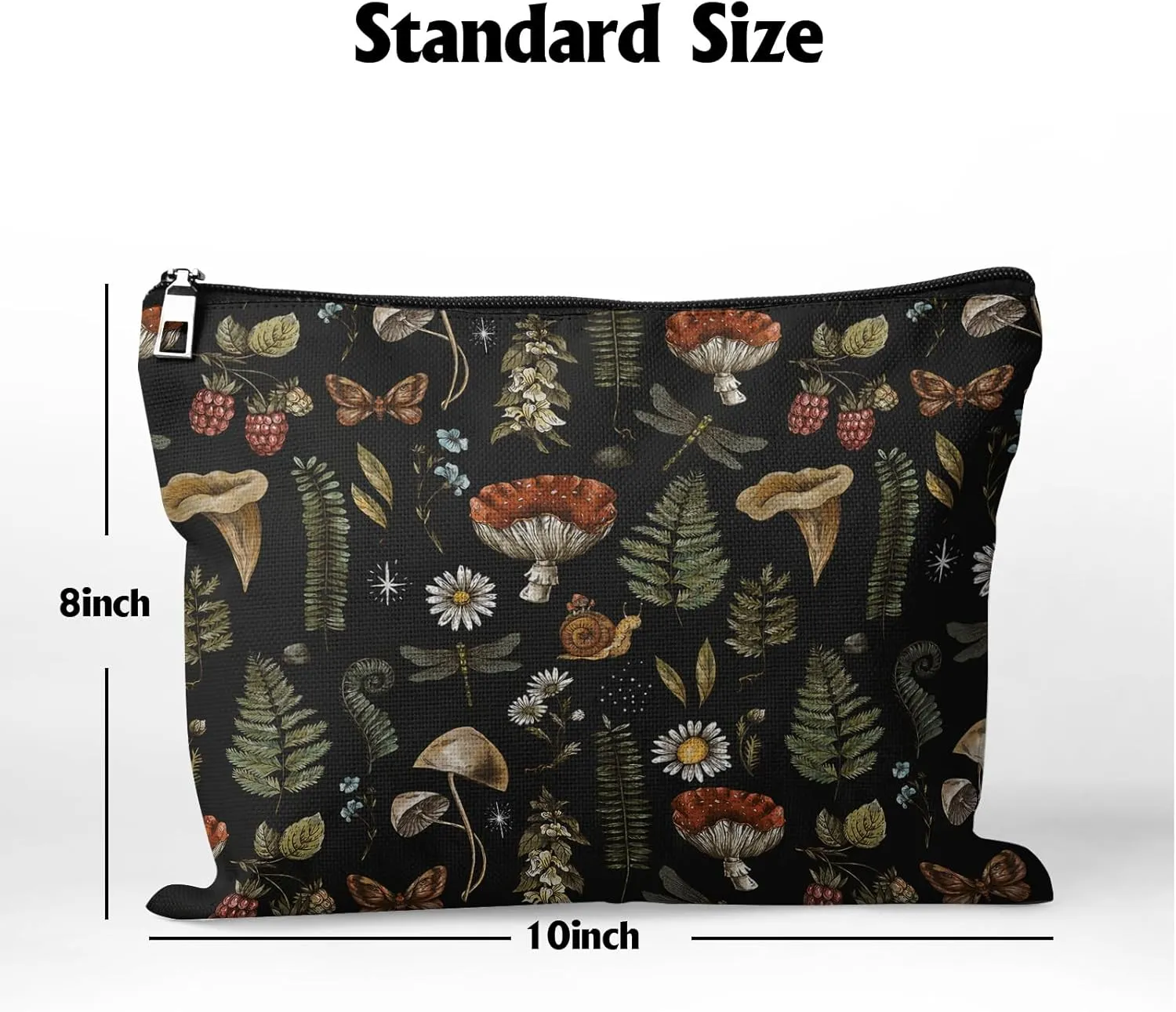 Cafl Vintage Woodland Makeup Bag Travel Large Mushroom Fern Cosmetic Bag Organizer toiletry Essentials Jewelry Skincare Zipper Bag For Women -10×8 inch