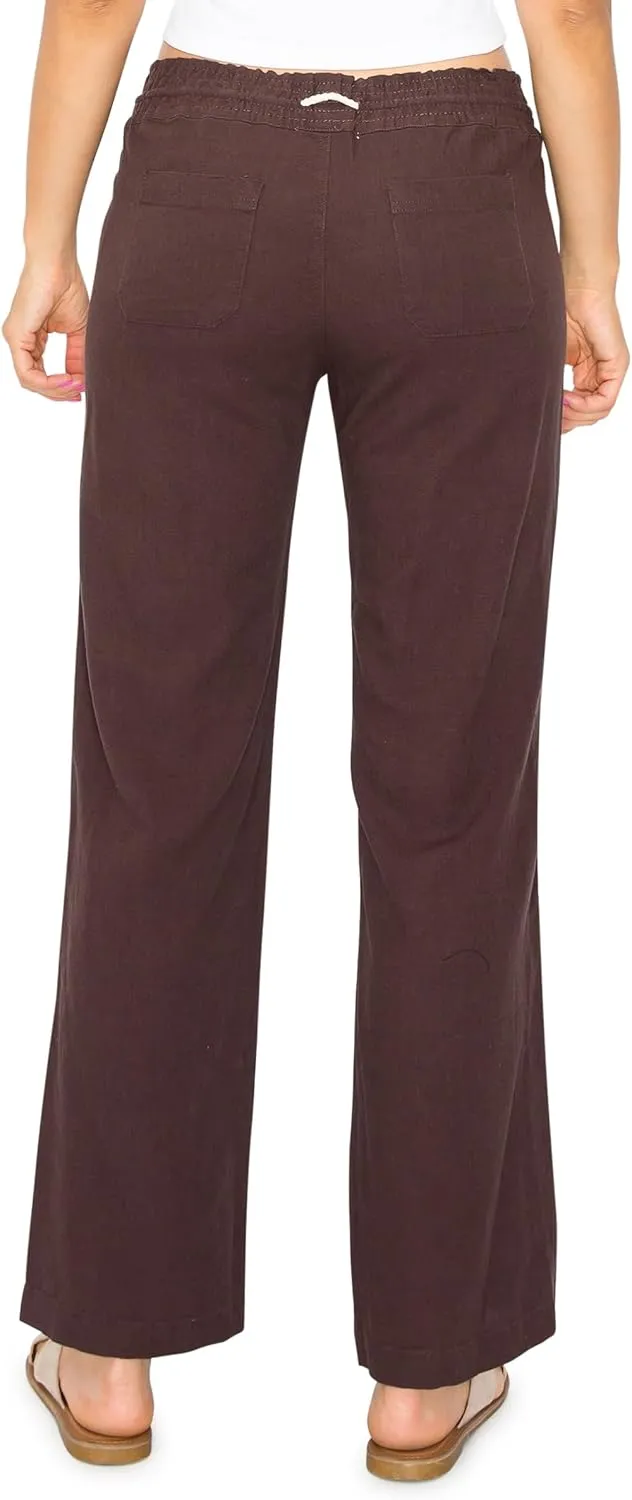 Cali1850 Women's Casual Linen Pants - 29", 32" Oceanside Drawstring Smocked Waist Beach Lounge Trousers with Pockets