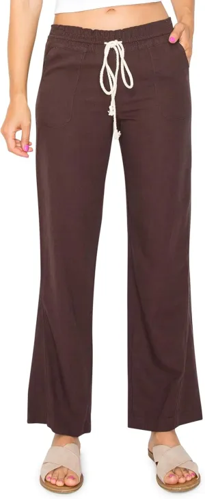 Cali1850 Women's Casual Linen Pants - 29", 32" Oceanside Drawstring Smocked Waist Beach Lounge Trousers with Pockets