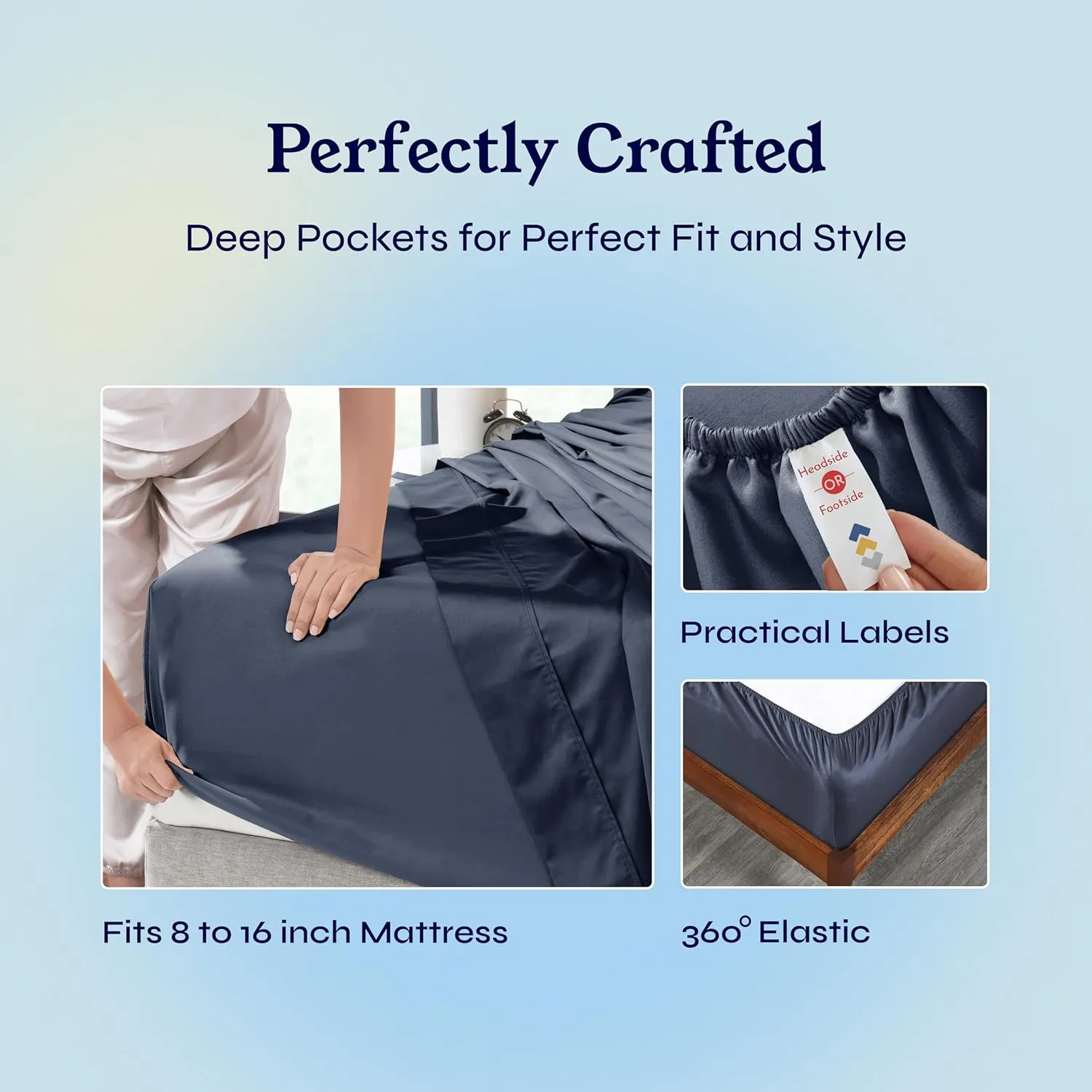 California Design Den 6-Pc King Size Sheet Set with 4 Pillowcases - Soft 400 Thread Count 100% Cotton Sheets, Cooling Sateen Weave, Luxury Deep Pocket Bedsheets Set - Indigo Dusty Blue