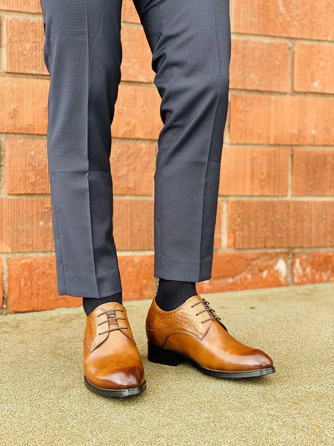 CALTO Height Increasing Elevator Shoes 3 Inches Taller - Light Tan Leather Dress Shoes - Men Invisible Elevated High Heels Oxfords A329013 - Size 8 D(M) US
