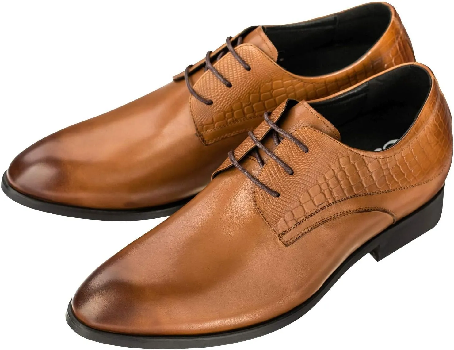 CALTO Height Increasing Elevator Shoes 3 Inches Taller - Light Tan Leather Dress Shoes - Men Invisible Elevated High Heels Oxfords A329013 - Size 8 D(M) US