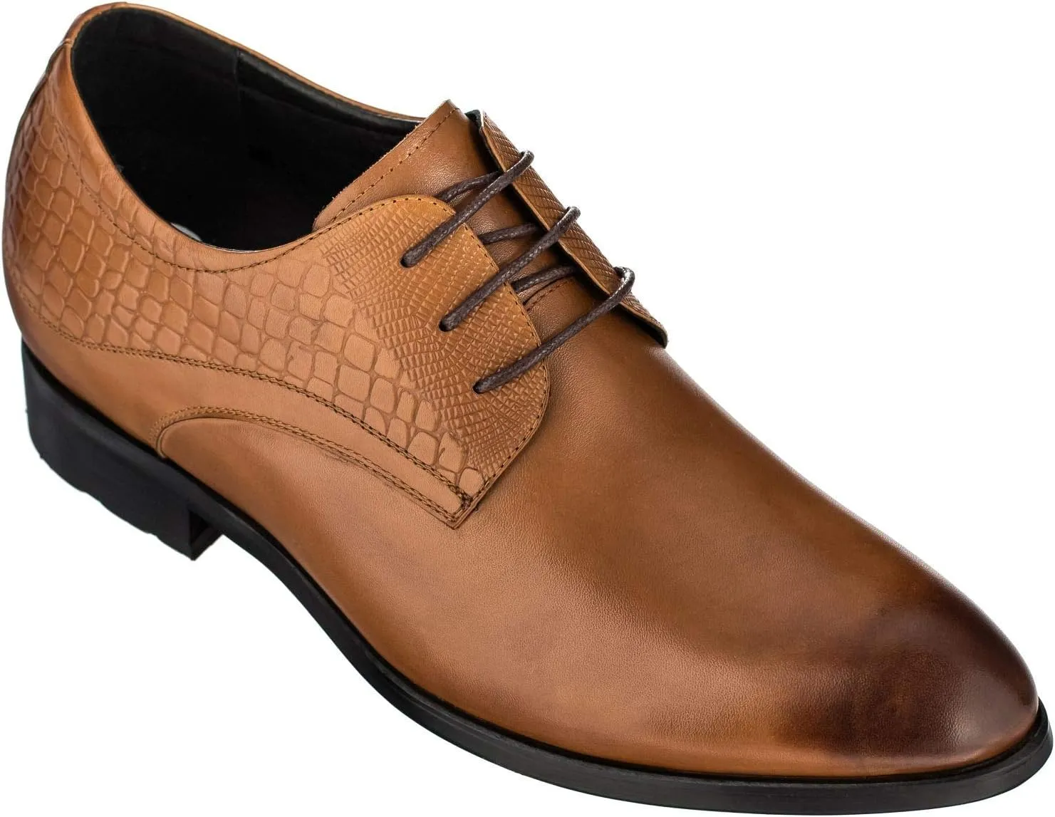 CALTO Height Increasing Elevator Shoes 3 Inches Taller - Light Tan Leather Dress Shoes - Men Invisible Elevated High Heels Oxfords A329013 - Size 8 D(M) US