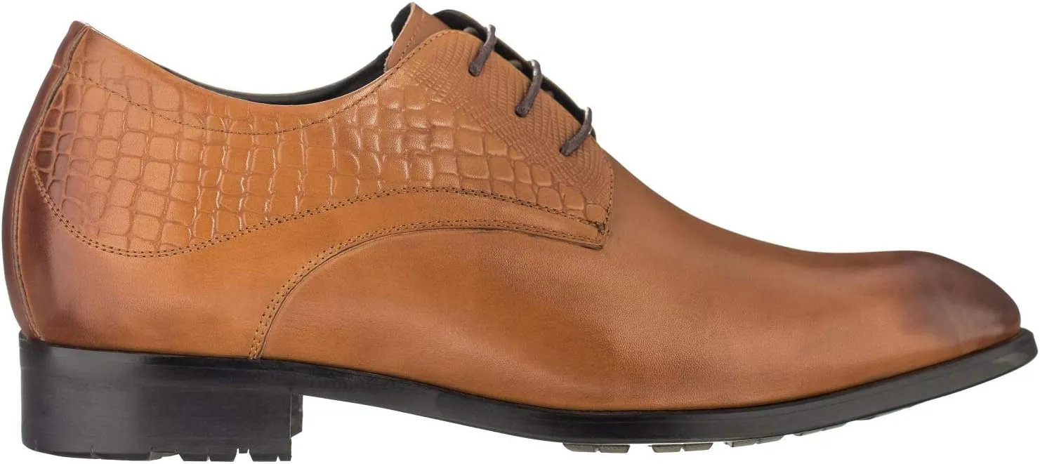 CALTO Height Increasing Elevator Shoes 3 Inches Taller - Light Tan Leather Dress Shoes - Men Invisible Elevated High Heels Oxfords A329013 - Size 8 D(M) US