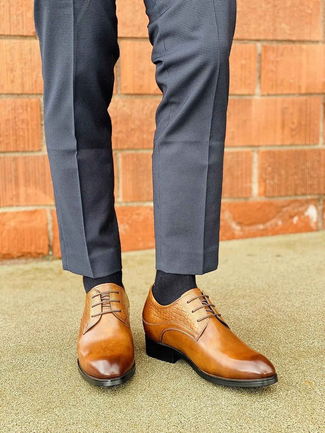 CALTO Height Increasing Elevator Shoes 3 Inches Taller - Light Tan Leather Dress Shoes - Men Invisible Elevated High Heels Oxfords A329013 - Size 8 D(M) US