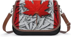 Canada Weed Maple Flag Cute Crossbody Purses for Women Leather Shoulder Bag Adjustable Shoulder Strap Handbag