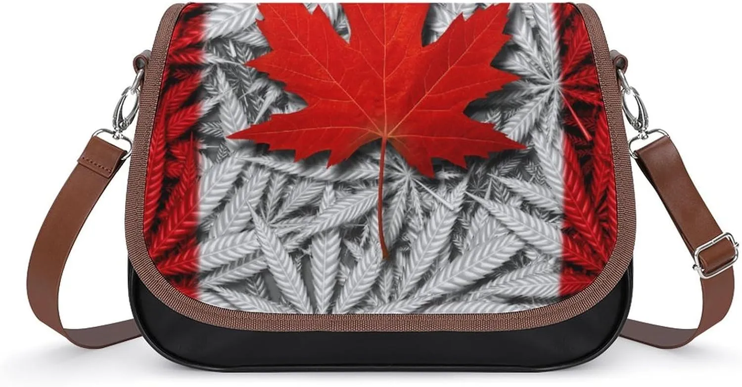 Canada Weed Maple Flag Cute Crossbody Purses for Women Leather Shoulder Bag Adjustable Shoulder Strap Handbag
