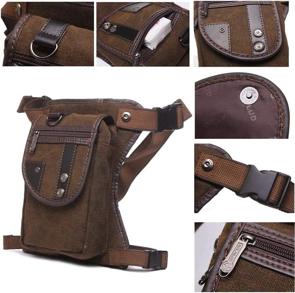 Canvas Drop Leg Bag Outdoor Waist Pack for Men Women Motorcycle Bike Cycling Multi-Pocket Waist Fanny Pouch Travel Hiking Climbing Thigh Bag