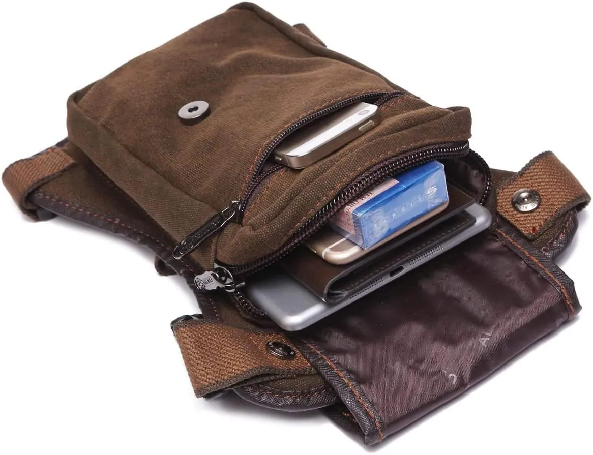 Canvas Drop Leg Bag Outdoor Waist Pack for Men Women Motorcycle Bike Cycling Multi-Pocket Waist Fanny Pouch Travel Hiking Climbing Thigh Bag
