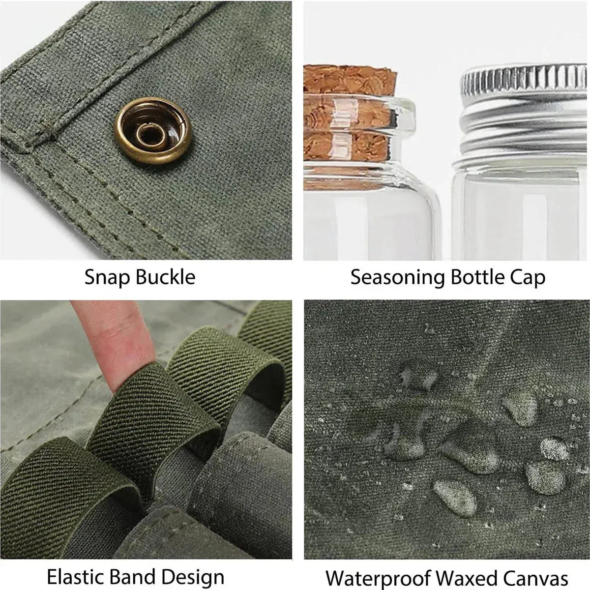 Canvas Spice Bag with 9 Spice Jars - Seasoning Storage Organizer for Outdoor Cooking
