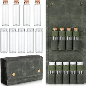 Canvas Spice Bag with 9 Spice Jars - Seasoning Storage Organizer for Outdoor Cooking