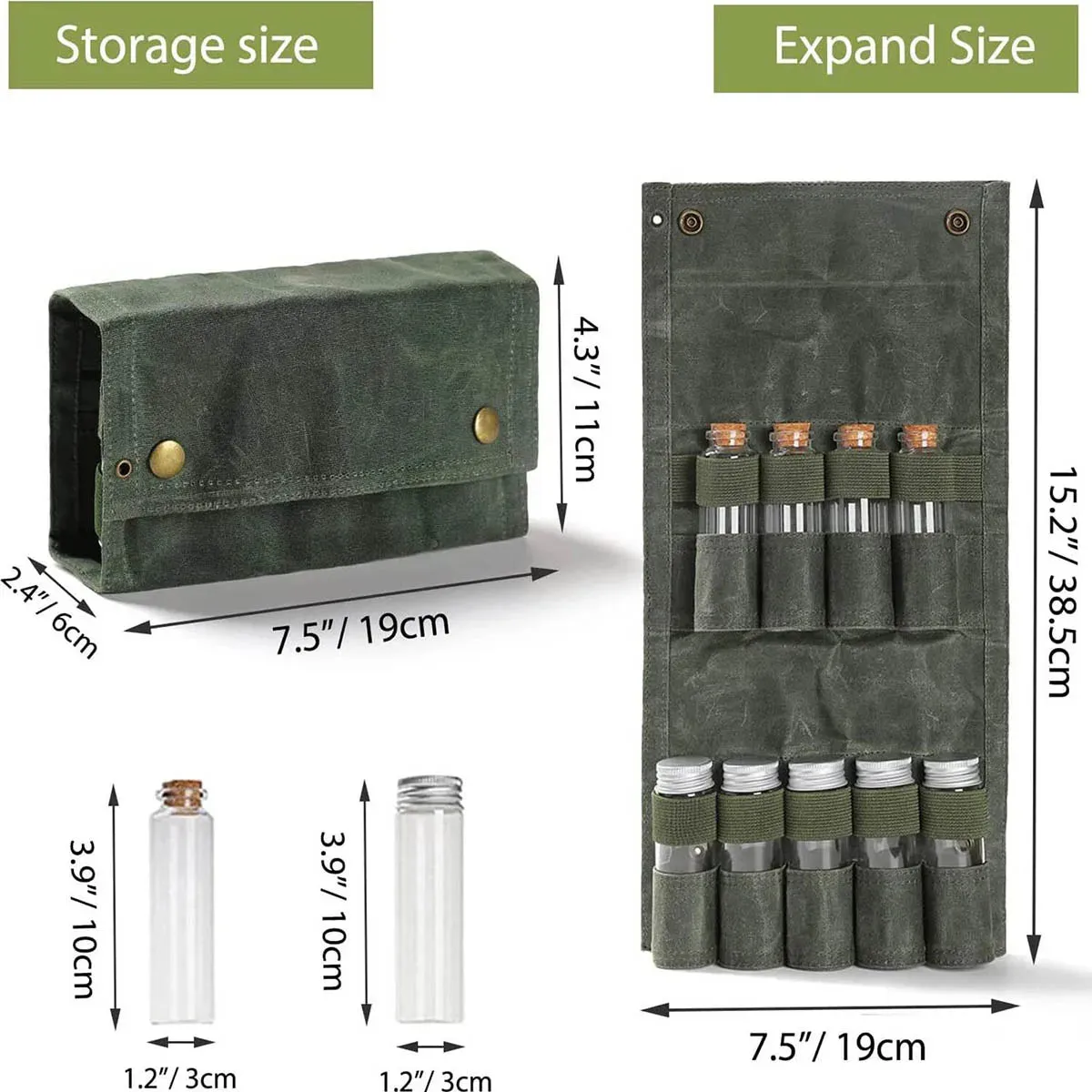 Canvas Spice Bag with 9 Spice Jars - Seasoning Storage Organizer for Outdoor Cooking