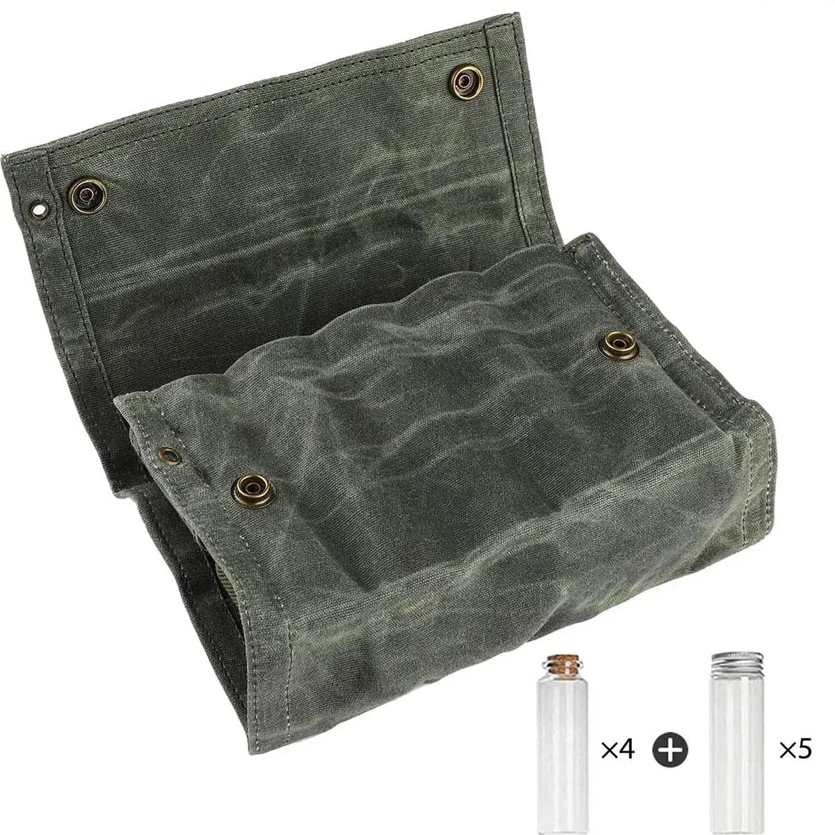 Canvas Spice Bag with 9 Spice Jars - Seasoning Storage Organizer for Outdoor Cooking