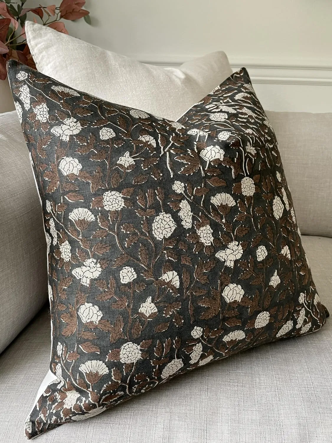 Canyon Theory Hand Block Print Pure Linen 20x20 Inch Throw Pillow Cover: Handmade Vintage Cushion Cover (Emmet)
