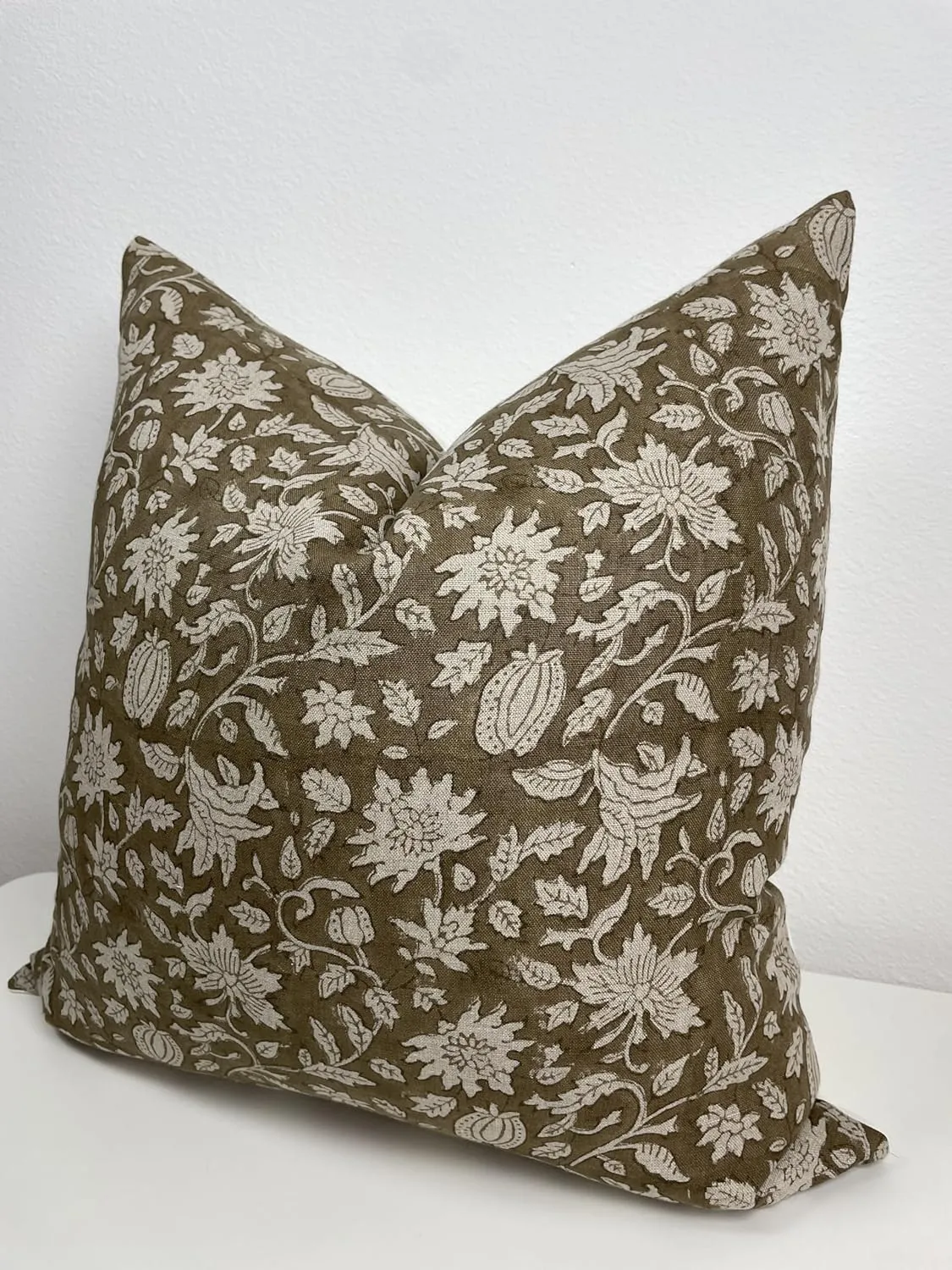 Canyon Theory Hand Block Print Pure Linen 20x20 Inch Throw Pillow Cover: Handmade Vintage Cushion Cover (Jules)
