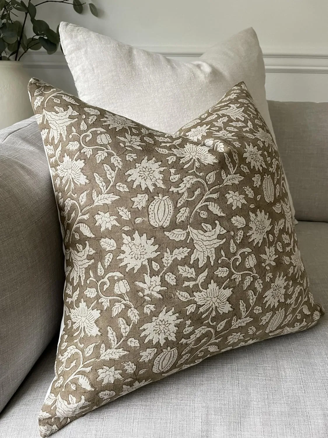Canyon Theory Hand Block Print Pure Linen 20x20 Inch Throw Pillow Cover: Handmade Vintage Cushion Cover (Jules)