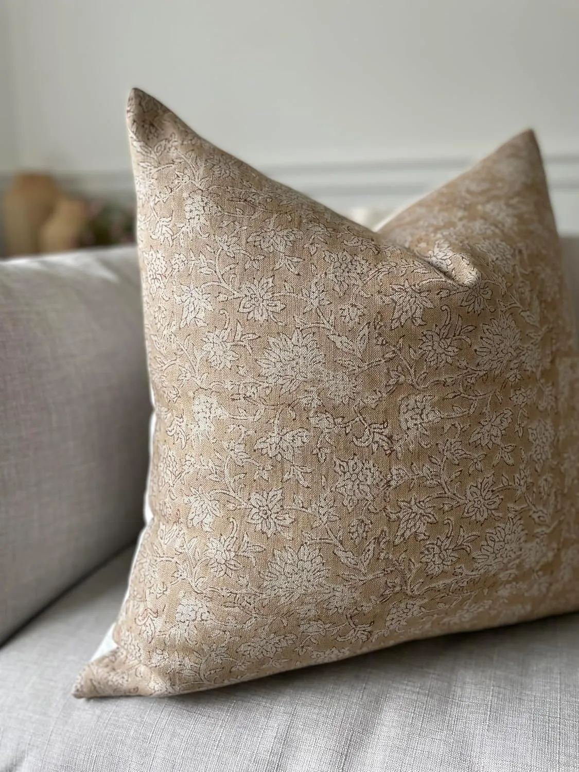 Canyon Theory Hand Block Print Pure Linen 20x20 Inch Throw Pillow Cover: Handmade Vintage Cushion Cover (Peony), Paige