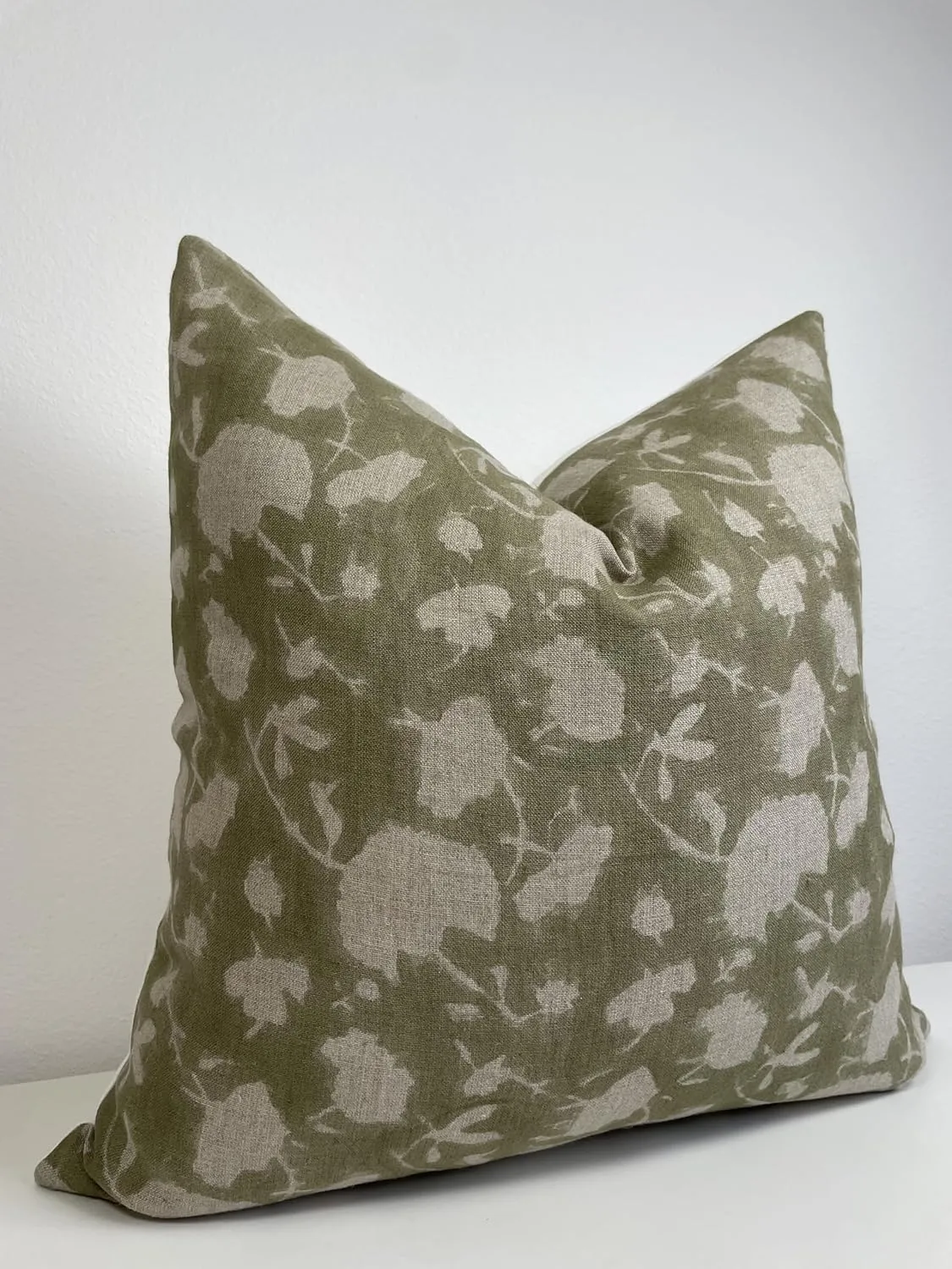 Canyon Theory Hand Block Print Pure Linen 20x20 Inch Throw Pillow Cover: Handmade Vintage Cushion Cover (Sage)