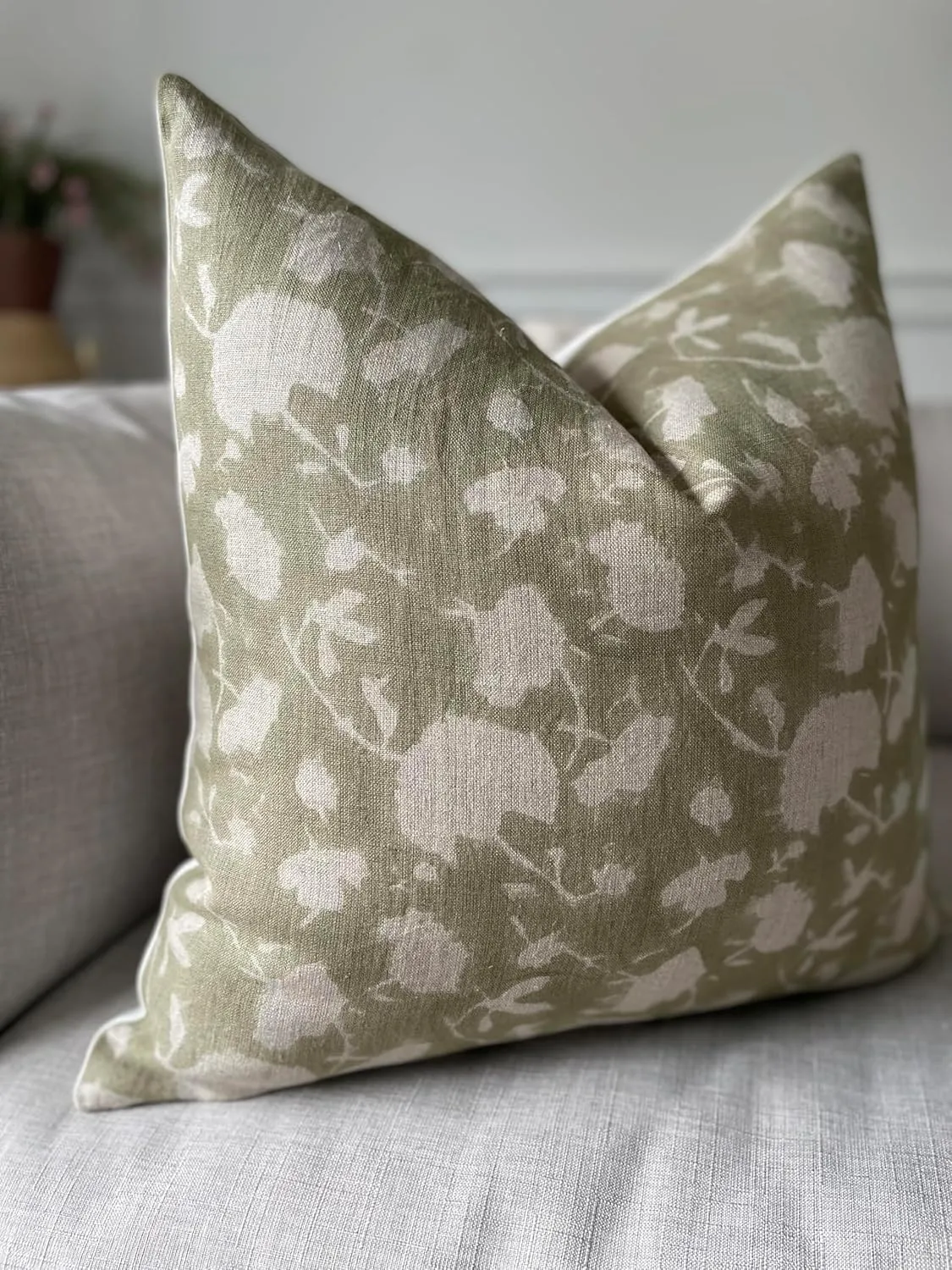 Canyon Theory Hand Block Print Pure Linen 20x20 Inch Throw Pillow Cover: Handmade Vintage Cushion Cover (Sage)