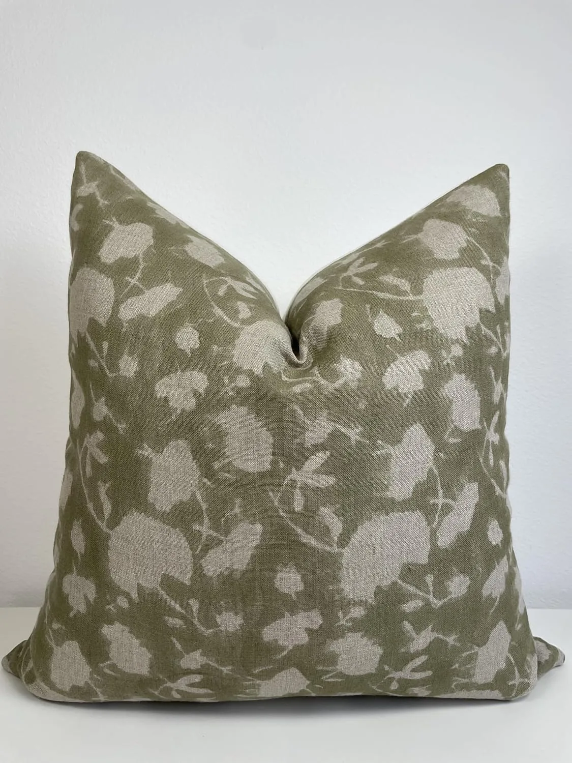 Canyon Theory Hand Block Print Pure Linen 20x20 Inch Throw Pillow Cover: Handmade Vintage Cushion Cover (Sage)