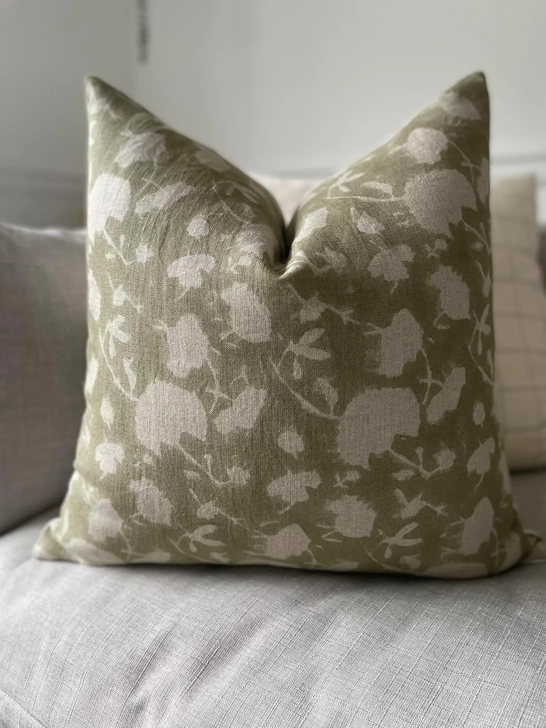 Canyon Theory Hand Block Print Pure Linen 20x20 Inch Throw Pillow Cover: Handmade Vintage Cushion Cover (Sage)