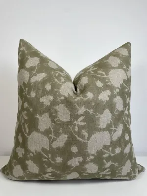 Canyon Theory Hand Block Print Pure Linen 20x20 Inch Throw Pillow Cover: Handmade Vintage Cushion Cover (Sage)