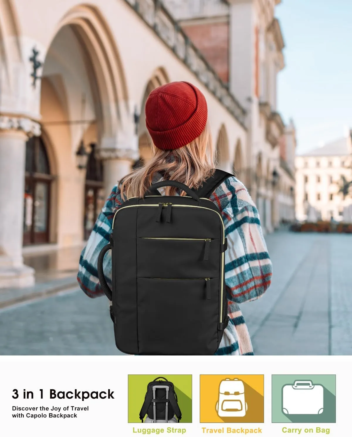 Capolo Travel Backpack for Women Men Waterproof Laptop Backpack Airlines Approved Carry On Backpack Bag Computer Bookbag for Business, Work, Traveling Fits 17 Inch Laptop(Black)