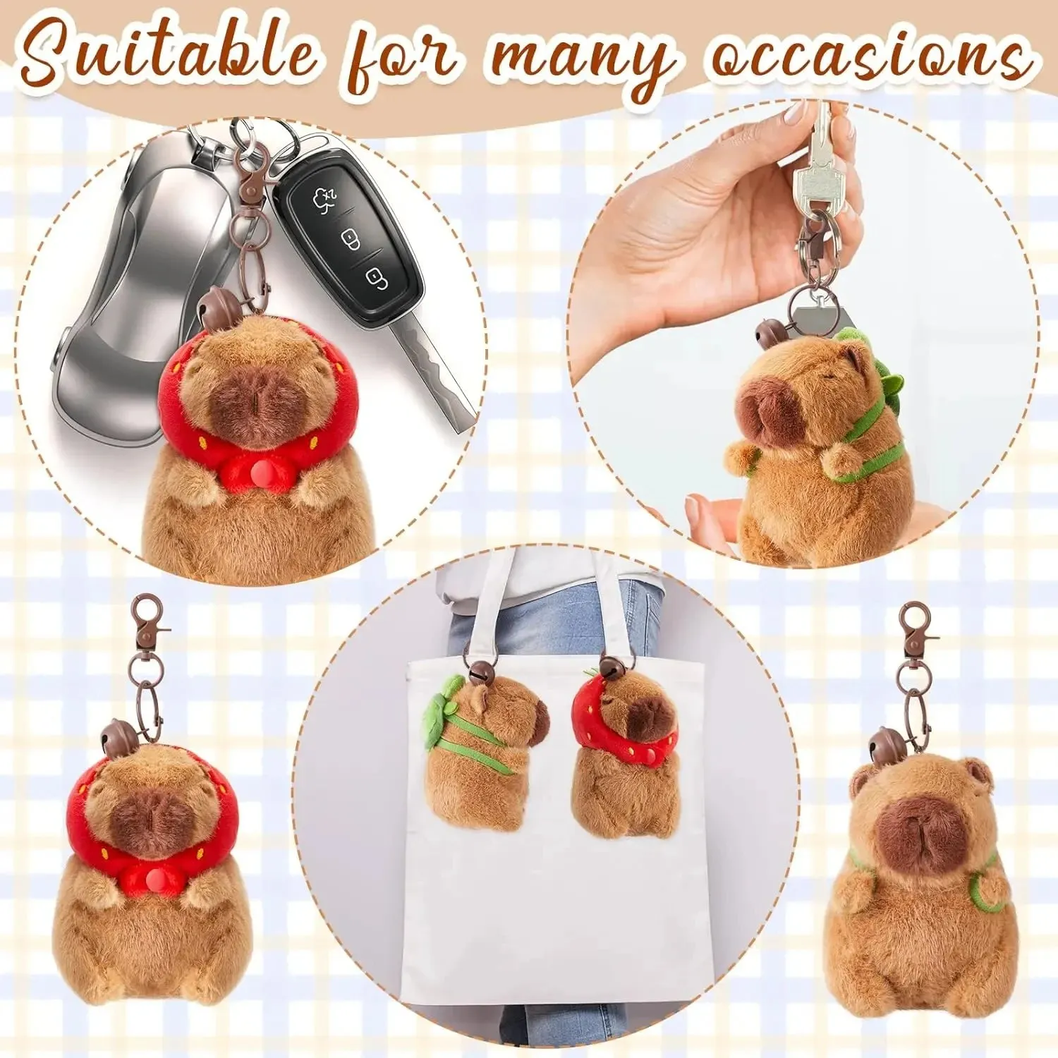 Capybara Cute Cartoon Pendant Plush Toy Doll Bag Hanging Ornaments Cute Kapila Keychain Doll Kids Backpack Birthday Gift Fluffy