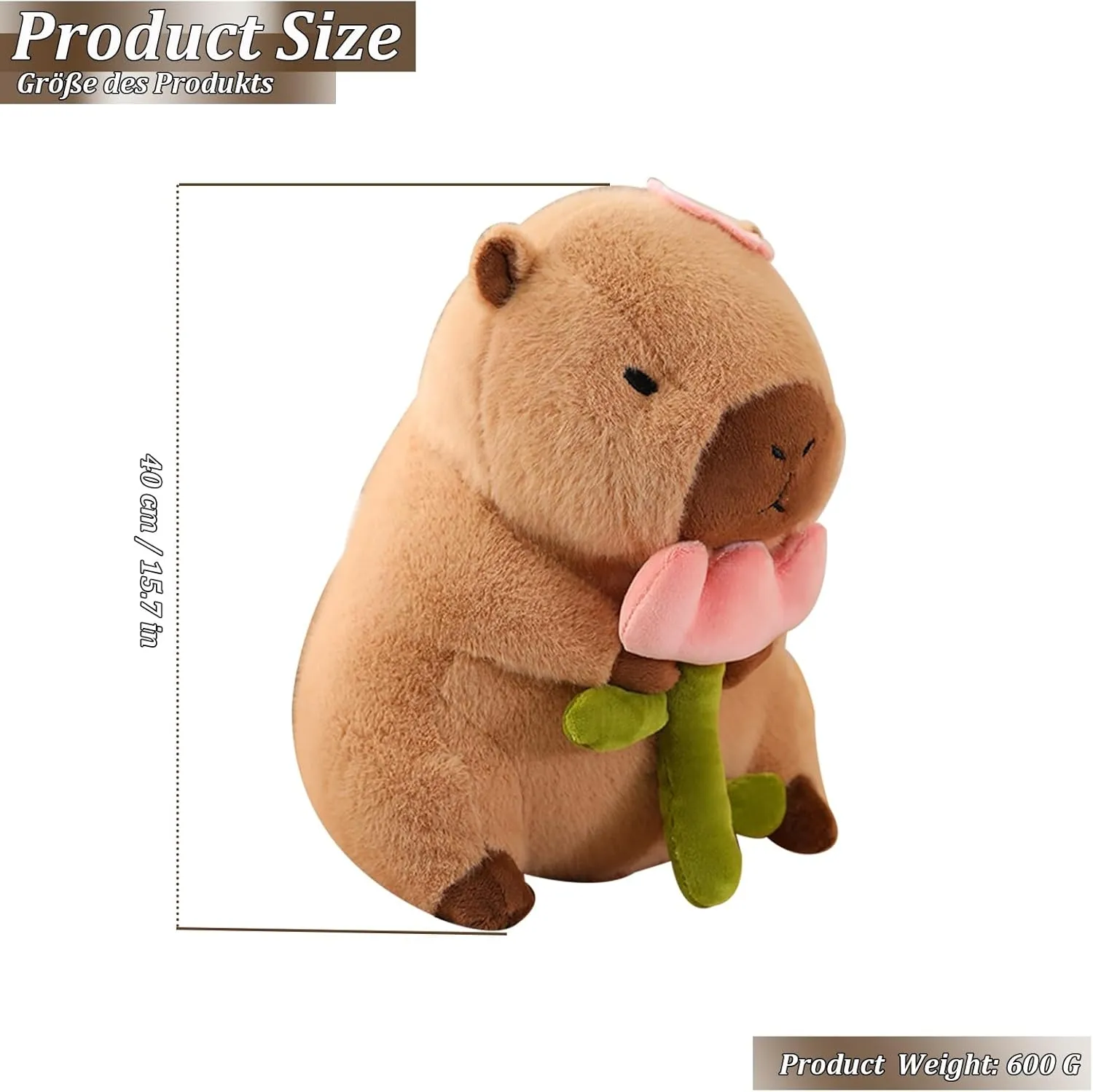 Capybara Plush Soft Animal Plush Toy Doll Pillow with Rose, Cute Capybara Stuffed Animal Plush Doll, Capybara Plushies Stuffed Toy Rodent Stuffed Animal Doll Gifts for Adults Kids Boys Girls (16 inch)