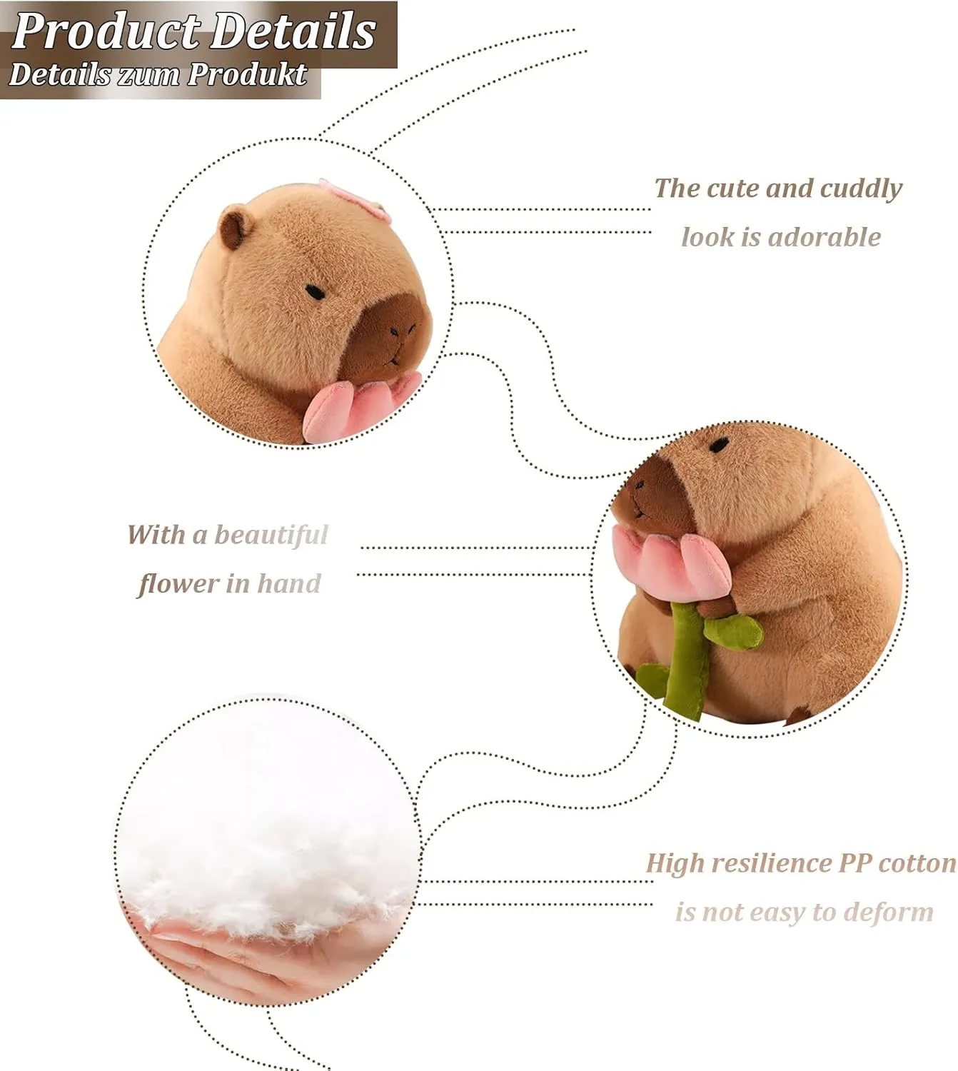 Capybara Plush Soft Animal Plush Toy Doll Pillow with Rose, Cute Capybara Stuffed Animal Plush Doll, Capybara Plushies Stuffed Toy Rodent Stuffed Animal Doll Gifts for Adults Kids Boys Girls (16 inch)