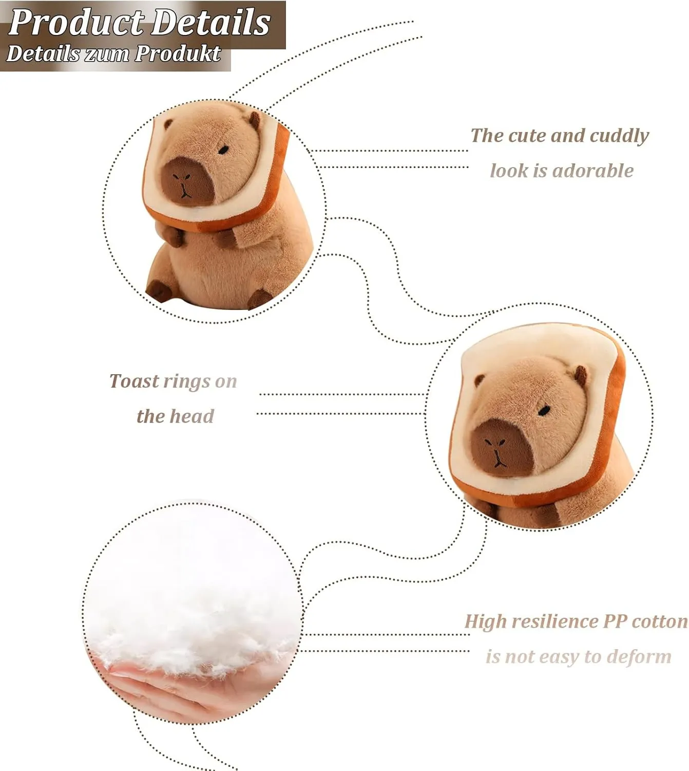 Capybara Plush Toy with Wearable Toast Headgear, Soft Capybara Plush Doll Pillow, 16 inch