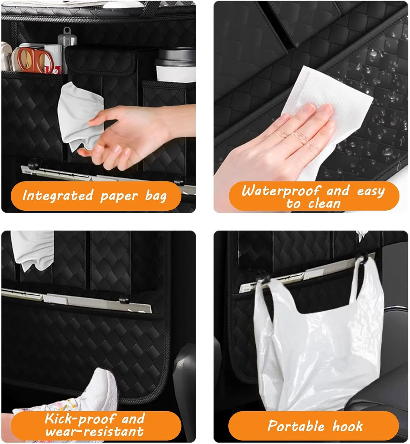 Car Rear Seat Back Storage Bag for Ford F-150 2018-2024,Storage Pockets with Foldable Tray Protectorsm,Kick Mats Travel Accessories,2pcs-D