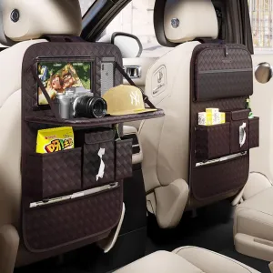 Car Rear Seat Back Storage Bag for Ford F-150 2018-2024,Storage Pockets with Foldable Tray Protectorsm,Kick Mats Travel Accessories,2pcs-D