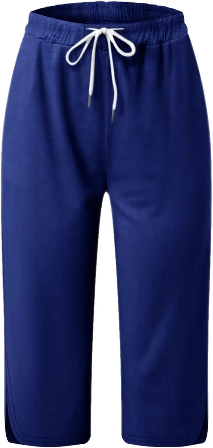 Cargo Capri Pants for Women Wide Leg Linen Pants for Women Loose High Waisted Wide Leg Lounge Drawstring Casual Palazzo