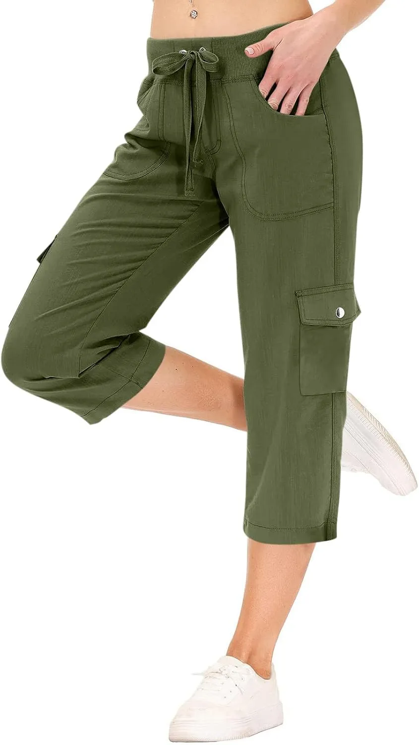 Cargo Capris for Women Casual Drawstring Capris Pants with Pockets Summer Plus Size Capri Hiking Pants Cargo Pant