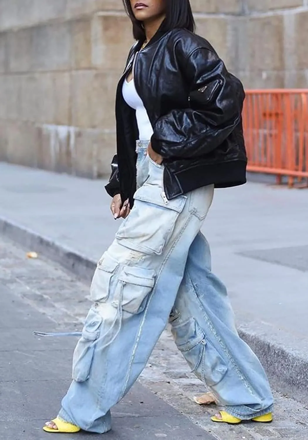 Cargo Jeans for Women Y2K High Waisted Baggy Jeans Straight Wide Leg Cargo Pants Streetwear
