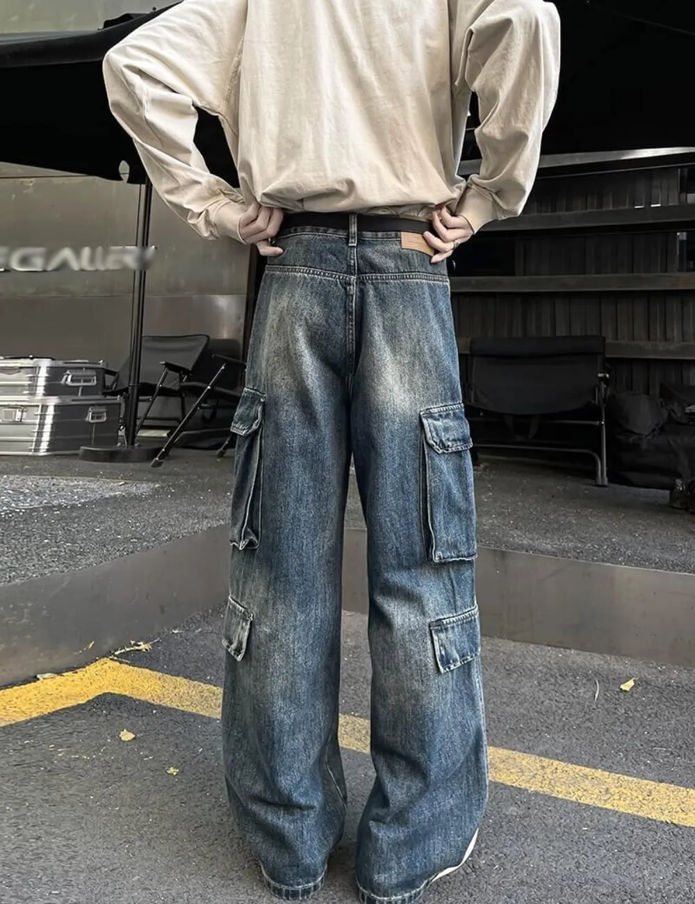 Cargo Pants with Pockets Men Women Baggy Jeans Y2k Wide Leg Grunge Loose Jeans Clothes Streetwear Black