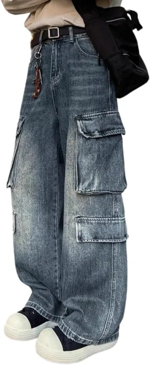 Cargo Pants with Pockets Men Women Baggy Jeans Y2k Wide Leg Grunge Loose Jeans Clothes Streetwear Black