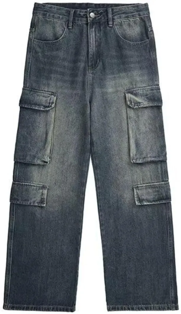 Cargo Pants with Pockets Men Women Baggy Jeans Y2k Wide Leg Grunge Loose Jeans Clothes Streetwear Black