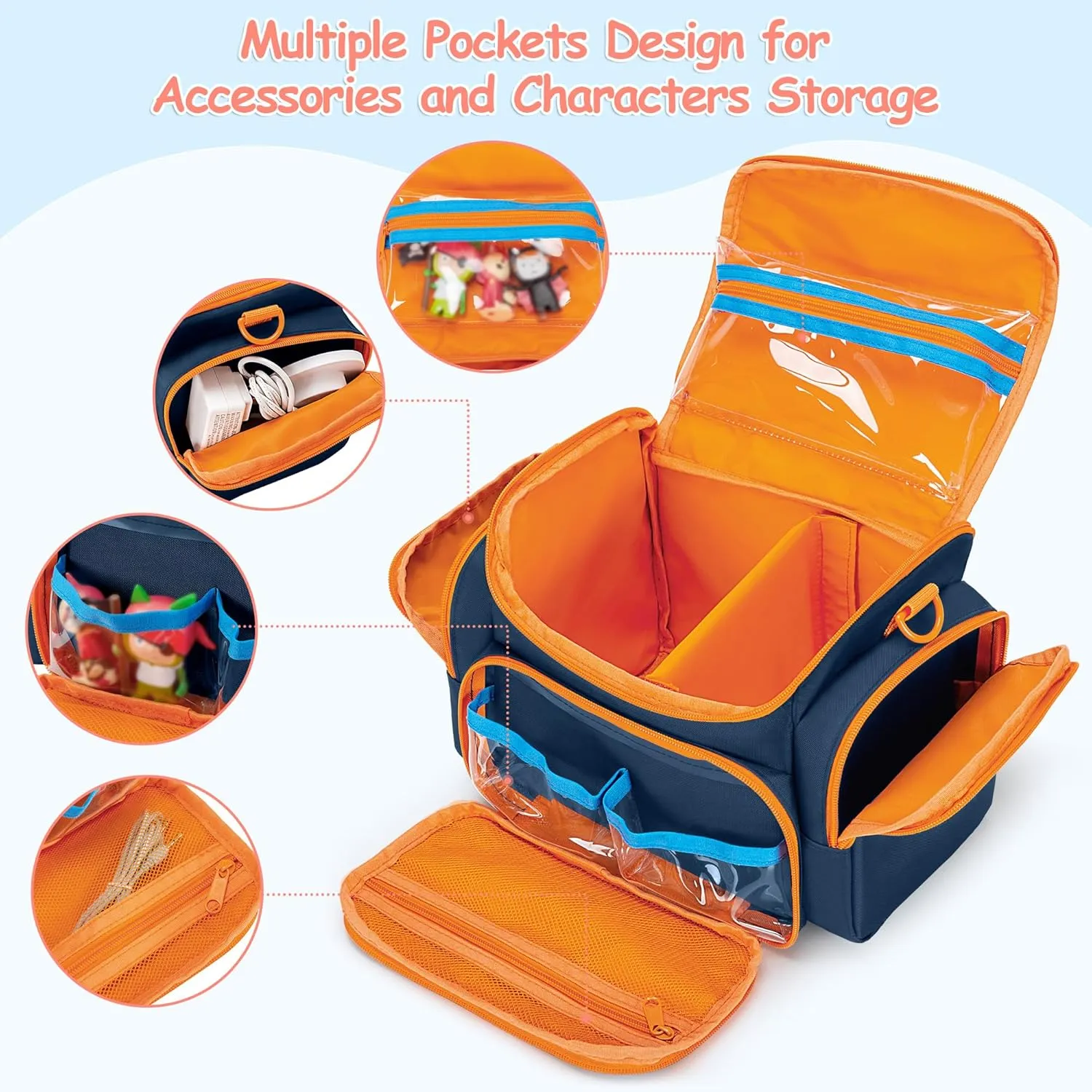 Carrying Case Compatible with Toniebox, Portable Bag for Audio Player Starter Set, Storage Travel Case for Charging Station Headphone, with Shoulder Strap and Handle, Blue, Patented Design(Bag Only)