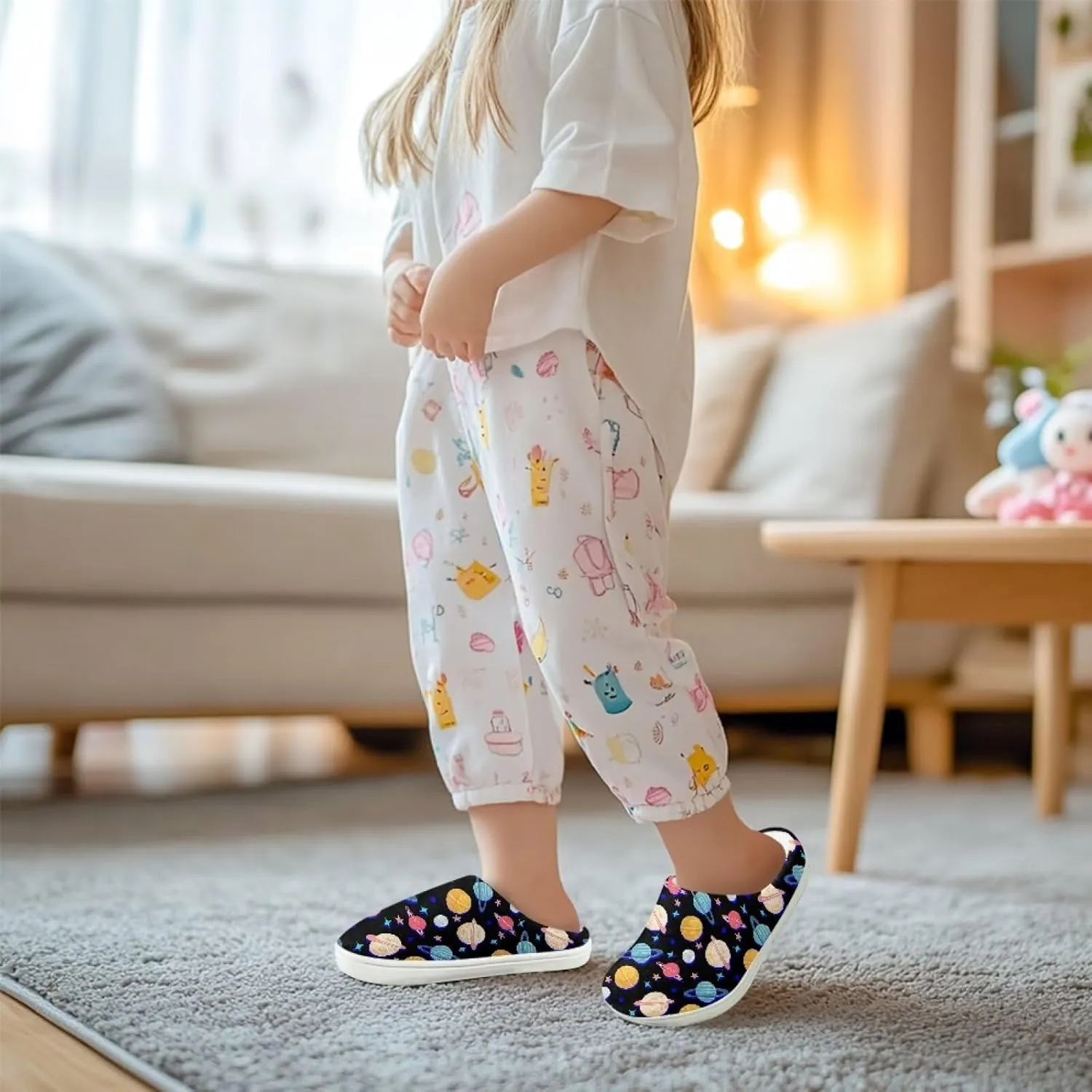 Cartoon Children's Plush Cozy House Slippers for Little Kids Girls Boys Non-Slip Soft Slipper Lightweight Slip On Warm Fluffy Indoor Outdoor Winter Shoes US Size 9-15