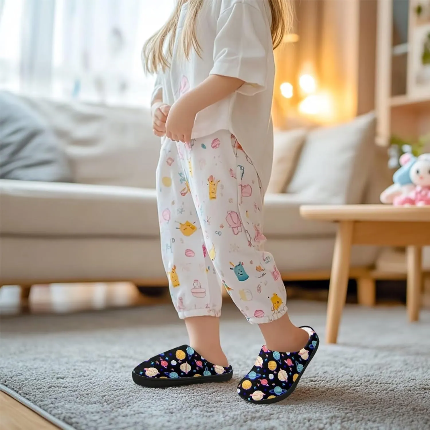 Cartoon Children's Plush Slippers for Boys Girls House Fuzzy Non-Slip Winter Warm Fluffy Lightweight Comfort Soft Indoor Outdoor Washable Slippers US Size 9-15